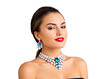 a woman with a red lipstick and a necklace on her neck jewely presentation on transparent background
