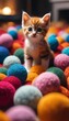 AI generated illustration of Adorable gray and white striped kitten enjoying a playtime