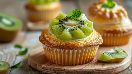 Poster - Cupcakes topped with kiwi and mint leaves