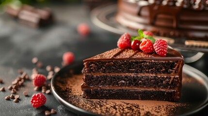 Wall Mural - Chocolate cake topped with raspberries