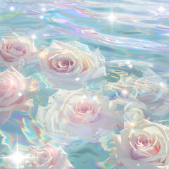 Wall Mural - background with roses in the water