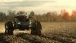 An autonomous tractor plowing a field, highlighting the power and reliability of agricultural robotics,
