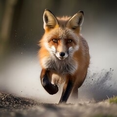 Wall Mural - AI generated illustration of a running fox in the dirt