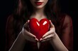 AI generated illustration of a young woman in red dress holding a heart