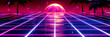 Futuristic Neon Purple Landscape, Abstract Retro Nightlife and Party Concept, Vibrant Laser Lights and Geometric Shapes