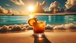 AI-generated illustration of the Tequila Sunrise cocktail on the beach