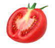 half tomato isolated, macro tomato studio photo, transparent PNG, PNG format, juicy, cut out