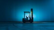 fork truck moving through a darkened area at night time, with low light