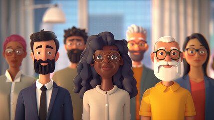 Stylized Office Team Avatars, 3D Character Illustration of Diverse Workforce