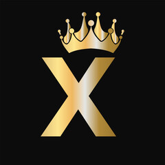 Wall Mural - Letter X Crown Logo Template. Royal Crown Logotype Luxury Sign  for Beauty, Fashion, Star, Elegant Symbol