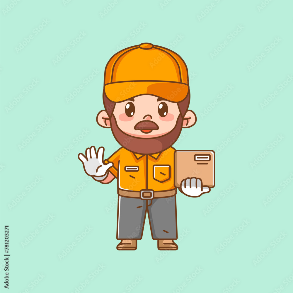 Cute male courier package delivery kawaii chibi character mascot ...