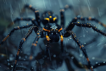 An image focusing on the silent strength of a spider holding its ground against the wind, an anchor