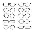 Set of sunglasses, glasses isolated on white background. Fashion spectacles accessory. Glasses model icons, men, women frames.