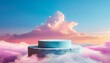 surreal minimal podium outdoor on blue sky pink blue pastel soft clouds with space beauty cosmetic product placement pedestal present stand minimal display summer paradise dreamy concept
