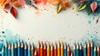 school supplies background background color pencils, papers, watercolor
