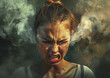 angry frowning girl with smoke coming out of her ears