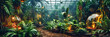 Lush Greenhouse Interior with Tropical Plants, Botanical Garden Agriculture, Fresh Flora and Fauna Environment