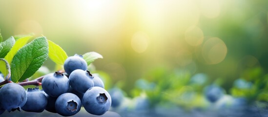 Leinwandbilder - Blueberries on branch with lush leaves