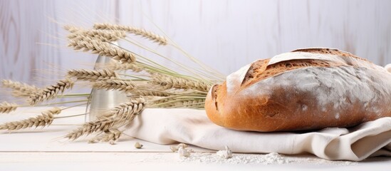 Poster - Fresh bread on napkin near wheat