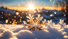 Winter Glitzernde Schneeflocke Aus Kristall Auf Eis Und Schnee, Zur Gefrorenen Jahreszeit Weihnachten, Winterlich Weihnachtliche Vorlage In Weiß, Hintergründe Für Feiertage Grußkarten Grüße 