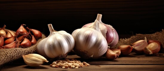 Fresh vegetables and aromatic garlic close-up