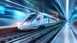 A futuristic train speeding along magnetic levitation tracks. 