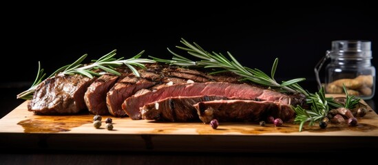 Aufkleber - Grilled flank steak on board with sprig of rosemary