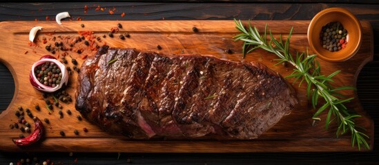 Aufkleber - Ribeye steak on board with seasoning