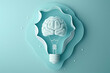 Brain inside a light bulb papercut, creative imagination critical thinking problem-solving analytical skill