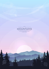 Wall Mural - sunset landscape in the mountains. silhouettes of trees in the foreground. mountain ranges and fores
