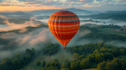 Wall Mural - Hot air balloon in flight over Italy.