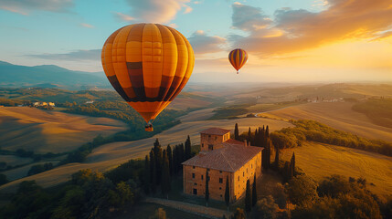 Wall Mural - Hot air balloon in flight over Italy.