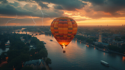 Wall Mural - Hot air balloon in flight over Italy.