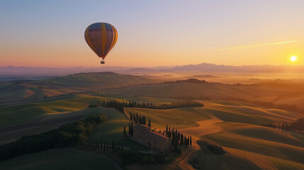 Wall Mural - Hot air balloon in flight over Italy.