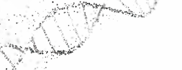 Wall Mural - 3d rendering of a dna molecule in white with particles against a light background, scientific purity