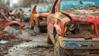 Rusty Abandoned Car in Desolate Junkyard