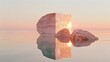 Minimalist background Wellness Relaxation Spa Zen: Concrete rocks floats on the sea, reflecting the soft pastel colors of the sunset, tranquil and meditative zen ambience, peace, wellness, wallpaper