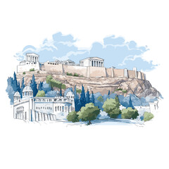 Wall Mural - Acropolis hand-drawn comic illustration. Acropolis. Vector doodle style cartoon illustration