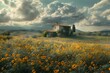 Enchanting Tuscan Landscape Filled with Sunflowers and Pastoral Charm