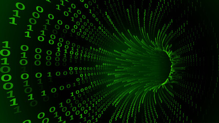Fototapete - Green Matrix Digital Tunnel or Wormhole. Matrix Binary Numbers Tunnel Hole. 3D Tunnel Digital Grid. Hi Tech Texture. Technology or Science Vector Illustation.
