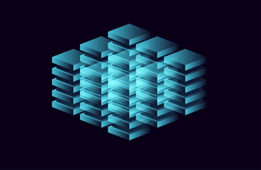 Poster - Minimal Abstract Digital Server Cubes. Blockchain Concept. Blue Background Vector Illustration.