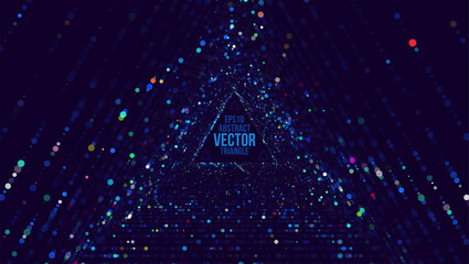 Wall Mural - Triangle Frame Border Blue Lights DJ Party Flyer Background. Triangle Tunnel Big Data Backdrop. Abstract Blue Digital Background. Computer Trianglular Tunnel Technology Vector Illustration.