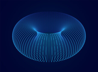Aufkleber - 3D Torus Wireframe Background. Electromagnetic Force Field Concept. Science Physics Background. Vector Illustration. Energy Fields Torus Objects Design.
