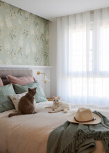 Cozy Bedroom Interior With Cats And Elegant Decor