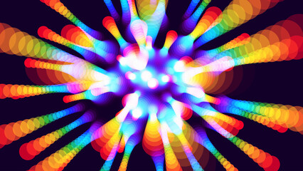 Poster - Abstract Rainbow Halo Rays Background. Starburst or Sunburst with Rainbow Colors. Prism Light Rays Reflections. Holographic Lens Flare Reflections Design Element. Vector Illustration.