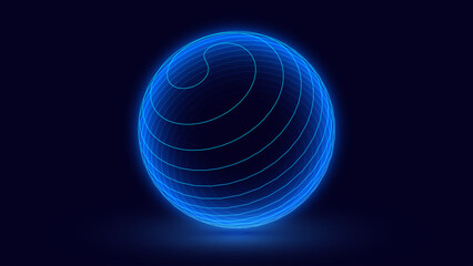 Leinwandbilder - Abstract 3D Spheres of Neon Dots and Stripes. Hi-Tech Orb HUD Design Element. Global Network Connection. Abstract Globe Grid. Science and Technology Vector Illustration.