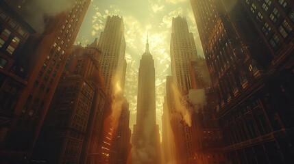 Wall Mural - Towering skyscrapers of New York City reach towards the heavens. It is a testament to human ingenuity amidst the urban landscape.