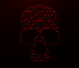 Fototapete - Skull Binary ASCII Art. Ones and Zeroes. Danger Piracy Sign of Binary Numbers. Hacking, Ddos-attack, Spam, Scam, Ransomware, Malware, Data Breach, Computer Virus Concept. Vector Illustration.