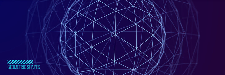 Aufkleber - 3D Sphere Banner. Object with Dots and Lines. Molecular Grid. 3D Technology Style Baner Design. Vector Illustration. Futuristic Connection Structure for Technology or Science Concept.