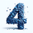 © TJ_Designs - the number 4 is made out of blue Leaves, Isolated on a white background, leaves numbers concept, Creative Alphabet, numbers, Natural Blue